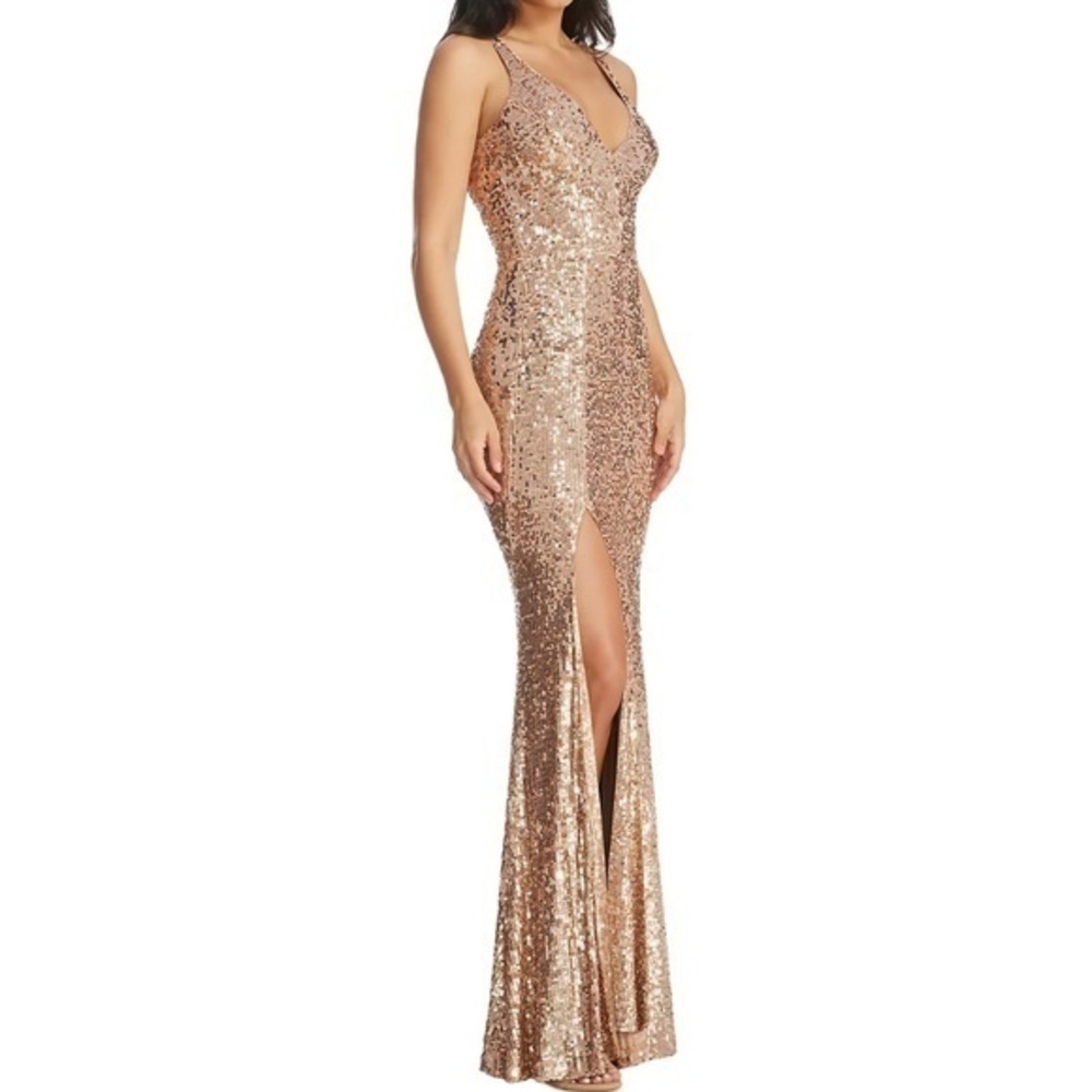 Dress the Population Sequin Maxi Dress in Gold
